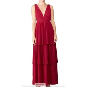 Fame and Partners Tiered Pleated Gown Red Size 6 Maxi Dress Plunging Formal $379